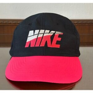 Vintage 90s Nike Snapback Hat Cap‎ Black / Pink Colorblock No Tag